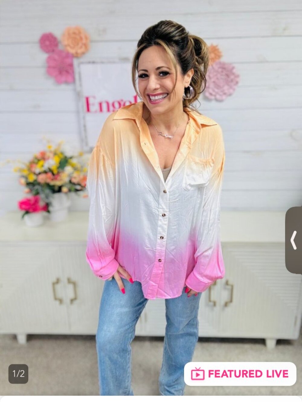 White Birch - Ombre Button Down Top - Peach, Pink - XL - NWOT